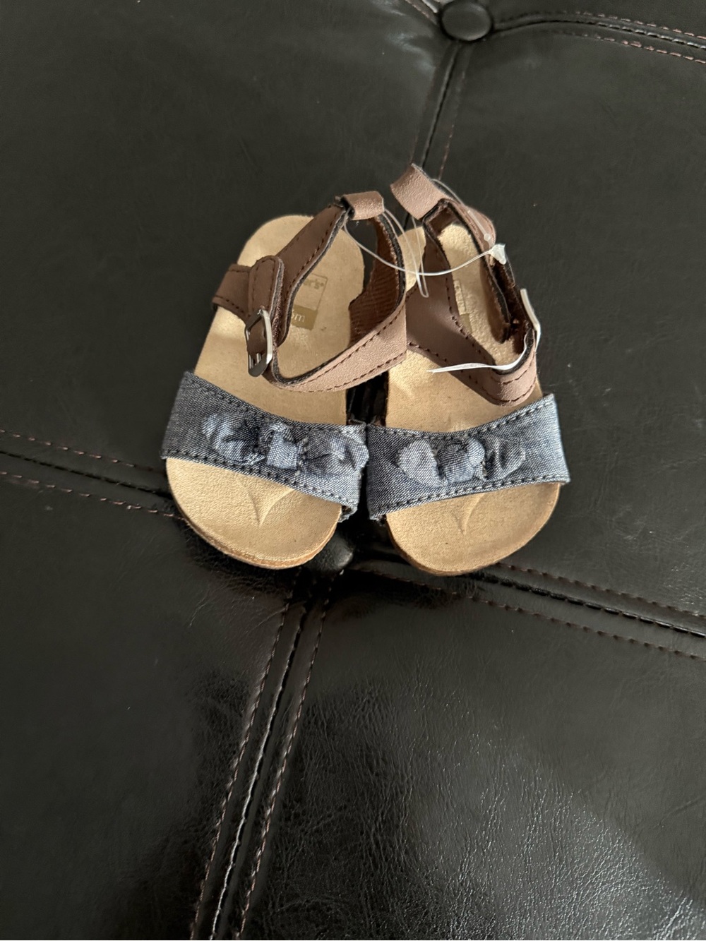 Carter's Brown Leather Look and Blue Denim Front-Strap Toddler Sandals